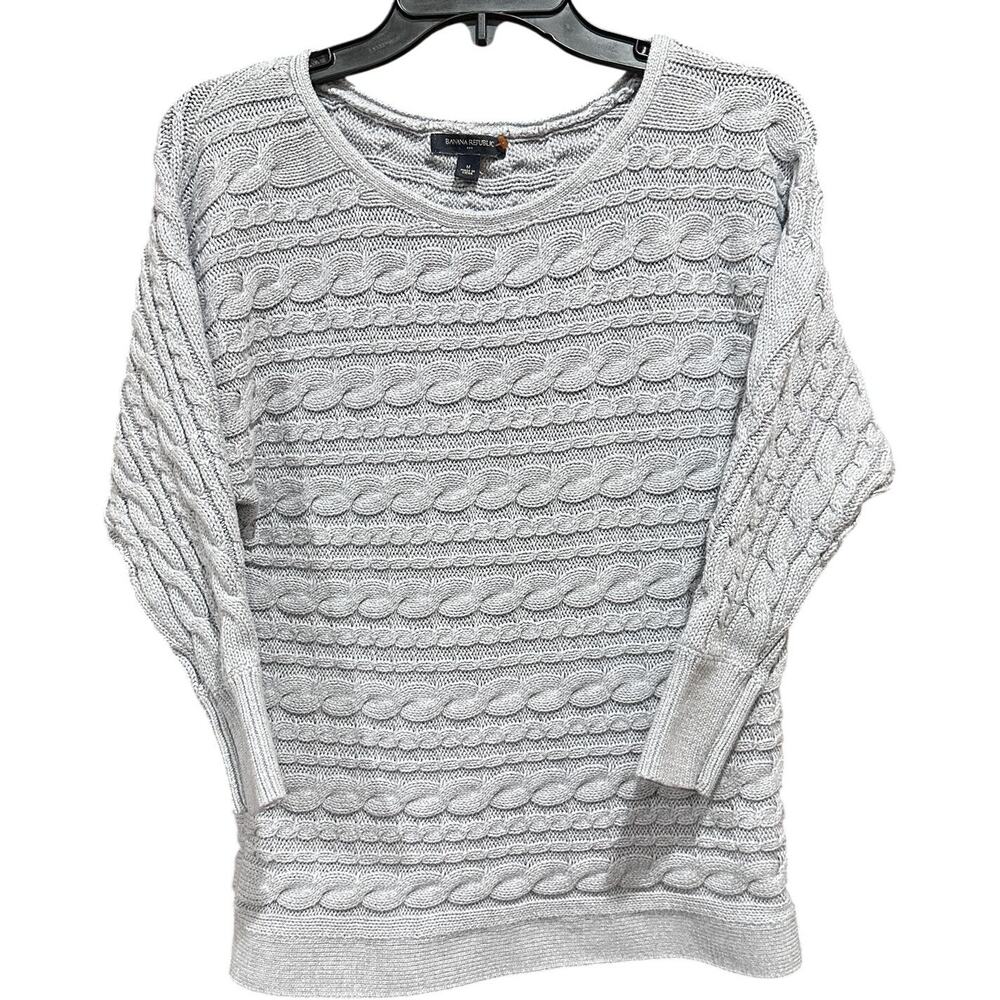 Banana Republic Sweater Women size M Gray Cable Knit Rabbit Hair Blend Preppy